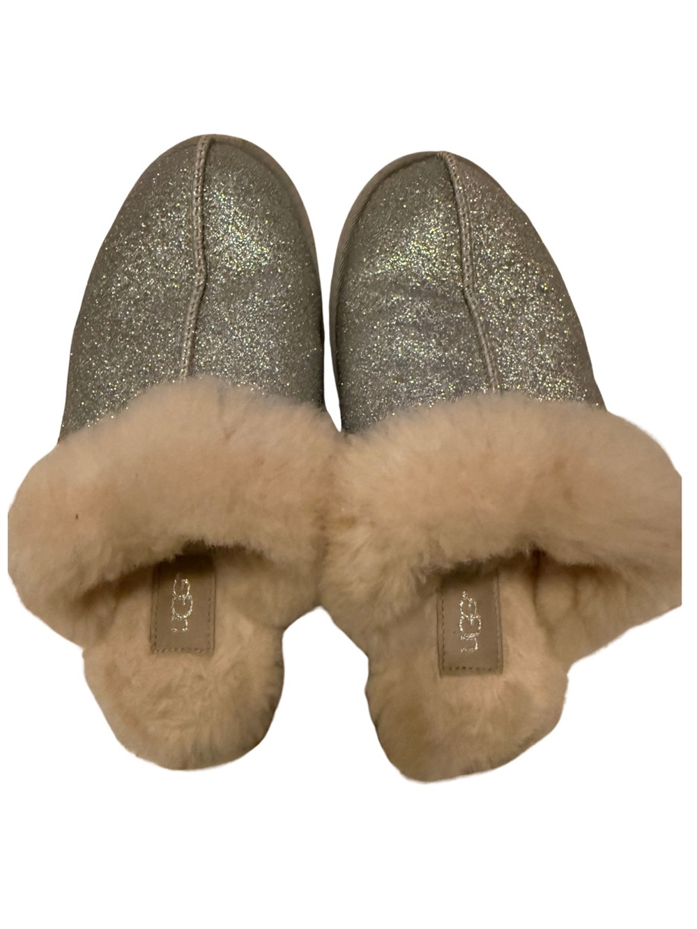 UGG Women's Glitter Slip-On Slippers in Champagne Sparkle with Cream Shearling